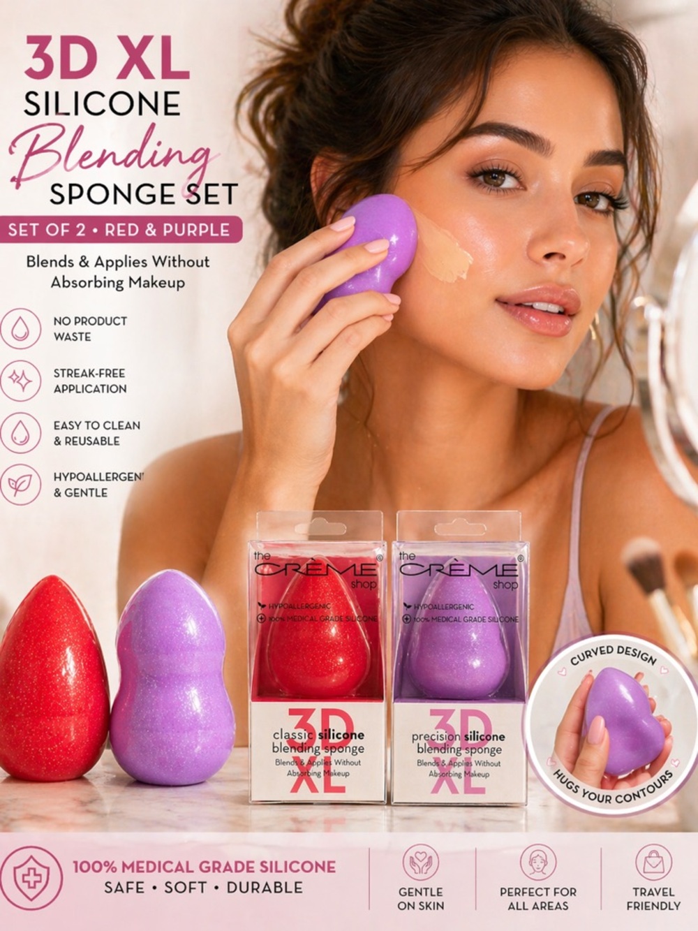 3D XL Silicone Makeup Sponge Set Red Purple Beauty Blender - Picture 3 of 6